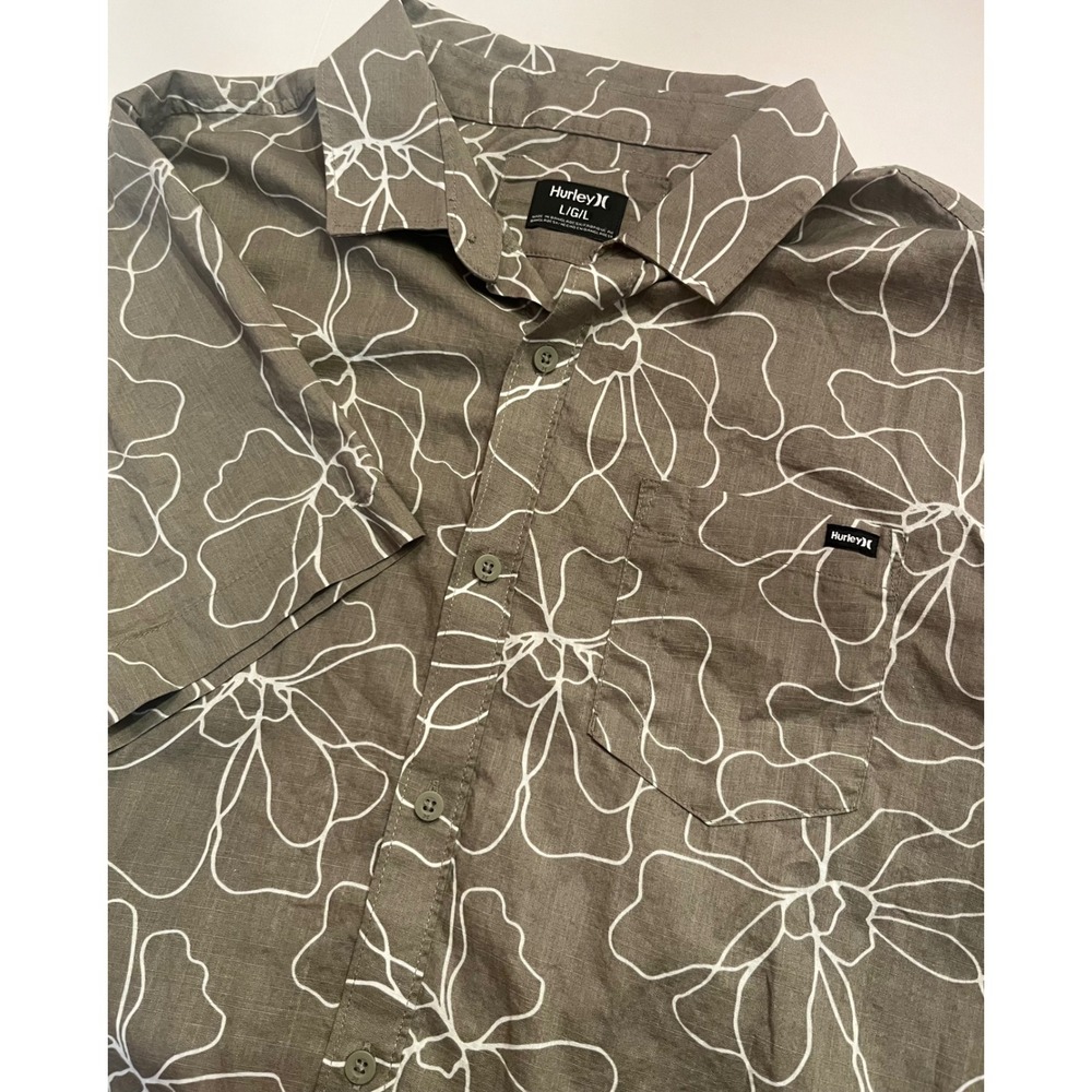 Hurley Mens Floral Button Down Shirt Short Sleeve Gray Size Large